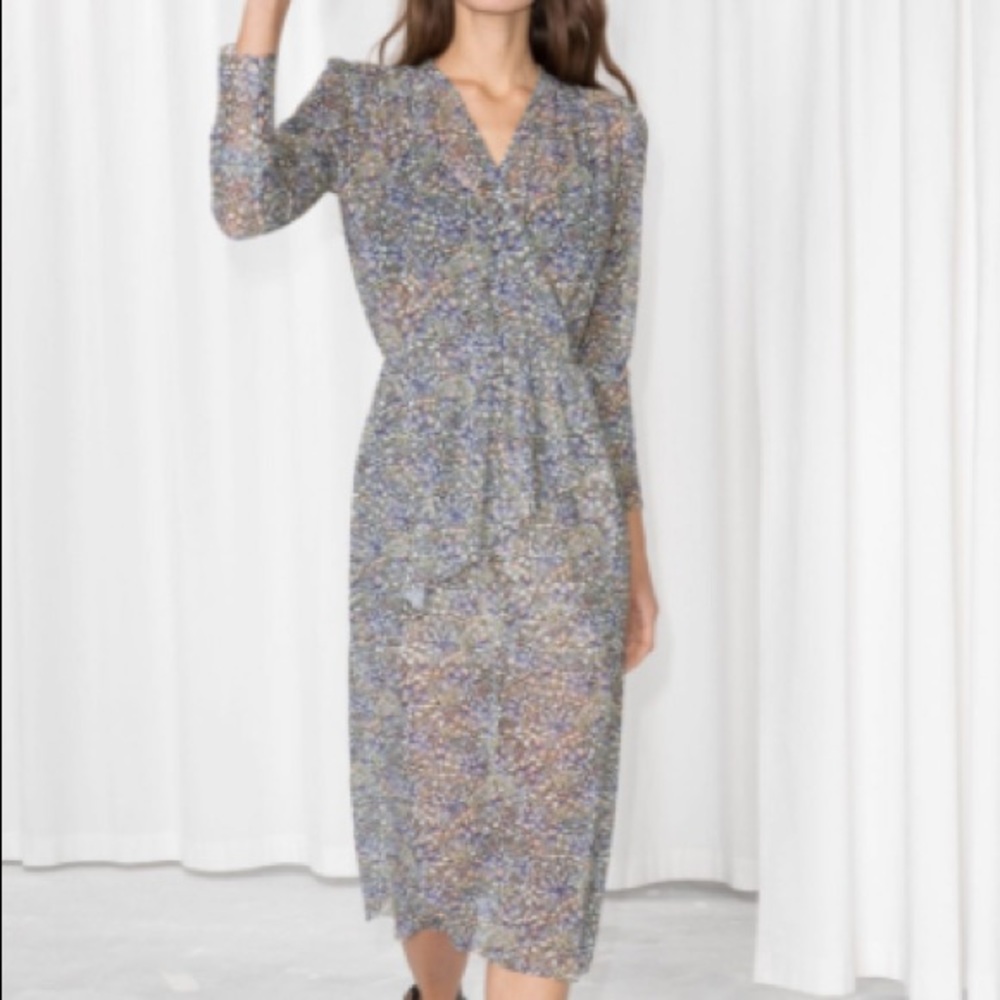 & Other Stories Sheer Floral Print Ruffle Dress 6
